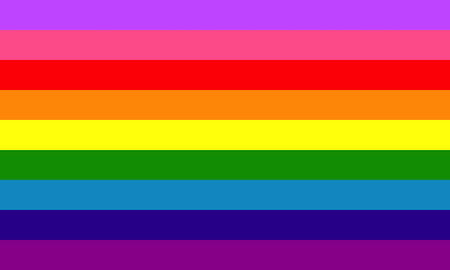 A flag with nine horizontal stripes that form a rainbow, with lavender and pink stripes at the top.